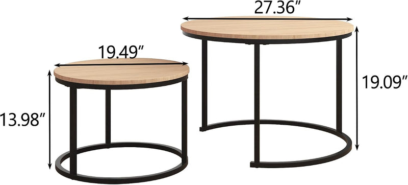 Round Nesting Coffee Table for Living Room End (Set of 2)