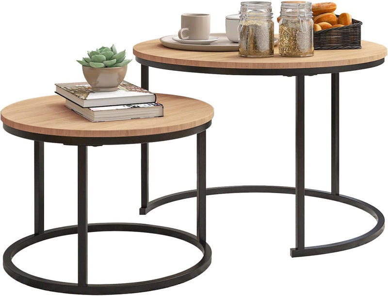 Round Nesting Coffee Table for Living Room End (Set of 2)