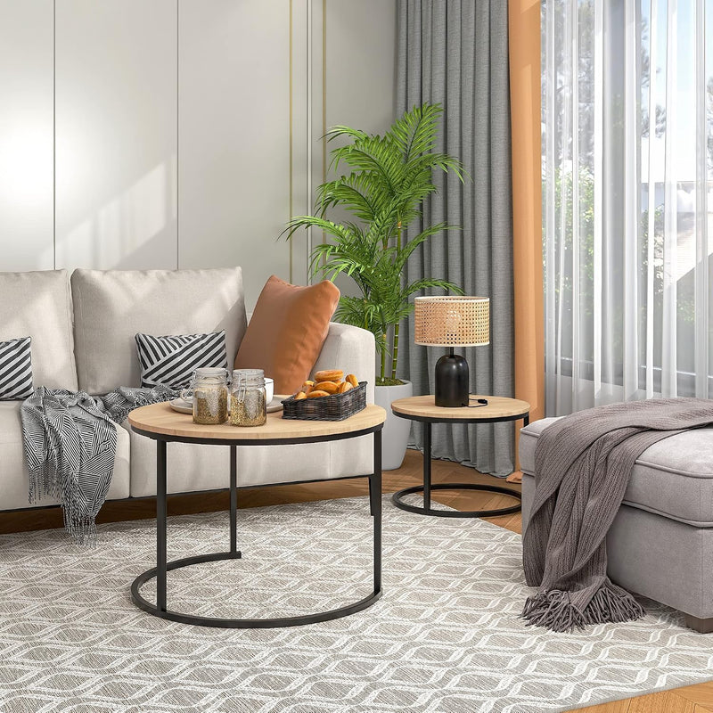 Round Nesting Coffee Table for Living Room End (Set of 2)