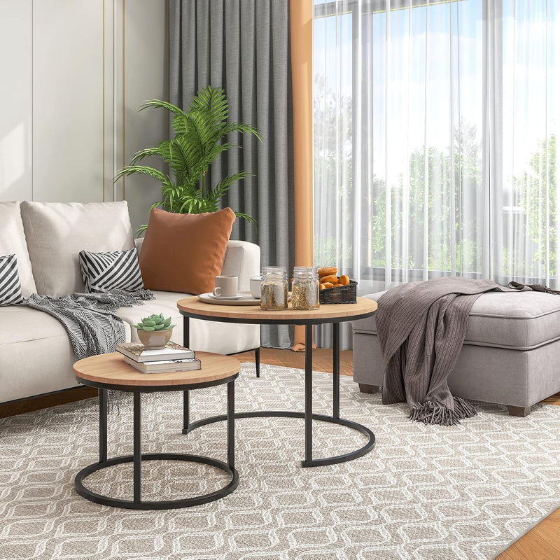 Round Nesting Coffee Table for Living Room End (Set of 2)