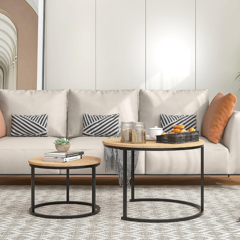 Round Nesting Coffee Table for Living Room End (Set of 2)