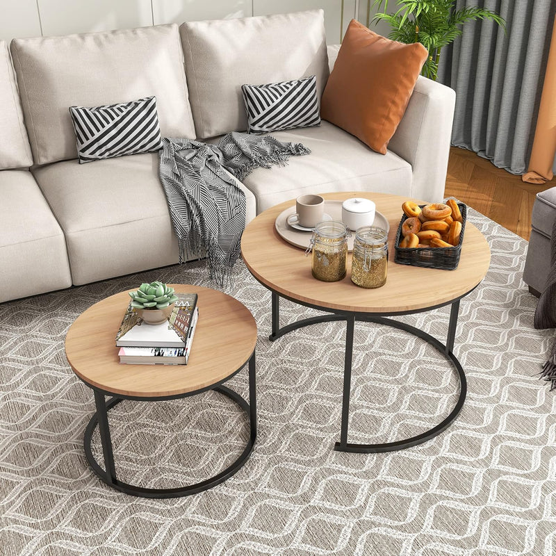 Round Nesting Coffee Table for Living Room End (Set of 2)