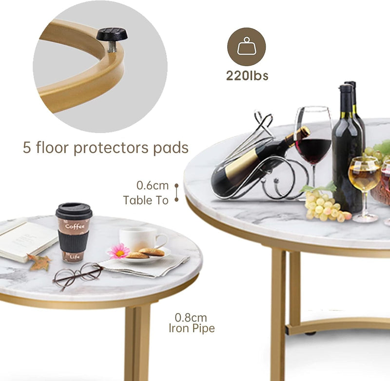 Round Nesting Coffee Table for Living Room Marble (Set of 2)