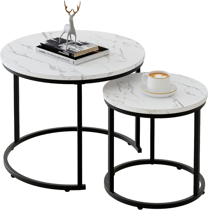 Round Nesting Coffee Table for Living Room Marble (Set of 2)