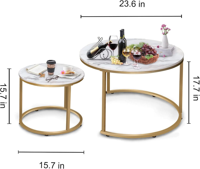 Round Nesting Coffee Table for Living Room Marble (Set of 2)