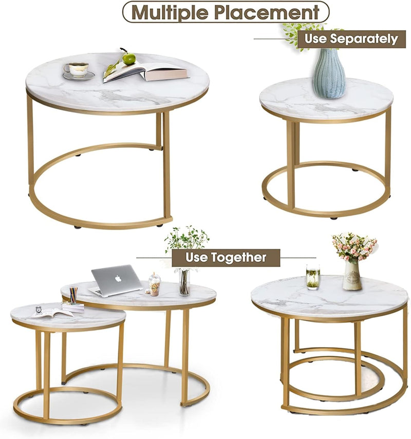 Round Nesting Coffee Table for Living Room Marble (Set of 2)