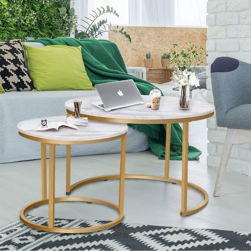 Round Nesting Coffee Table for Living Room Marble (Set of 2)