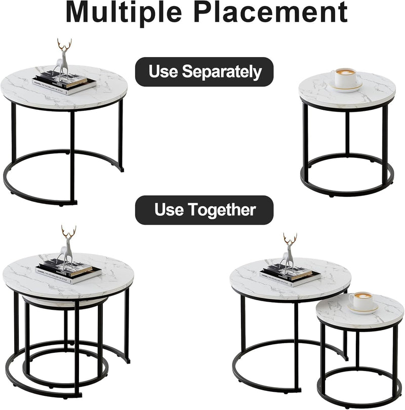 Round Nesting Coffee Table for Living Room Marble (Set of 2)