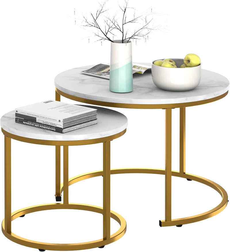 Round Nesting Coffee Table for Living Room Marble (Set of 2)