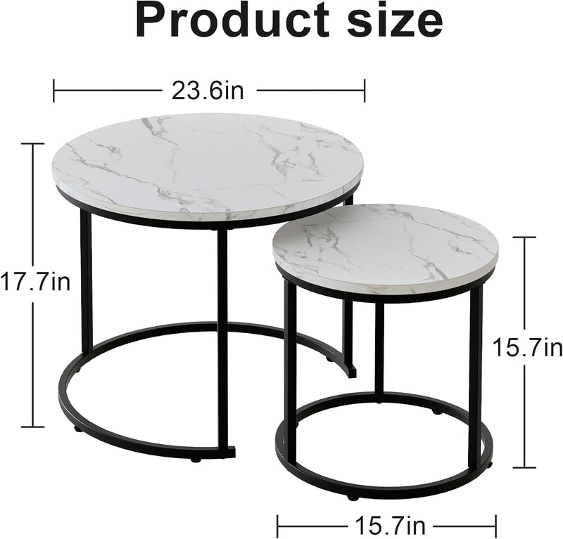 Round Nesting Coffee Table for Living Room Marble (Set of 2)