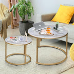 Round Nesting Coffee Table for Living Room Marble (Set of 2)