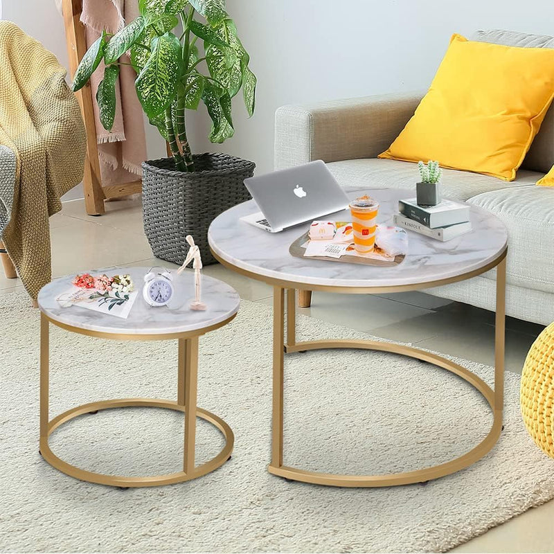 Round Nesting Coffee Table for Living Room Marble (Set of 2)