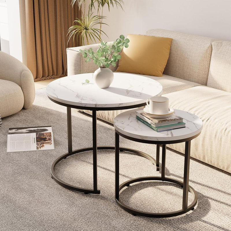 Round Nesting Coffee Table for Living Room Marble (Set of 2)