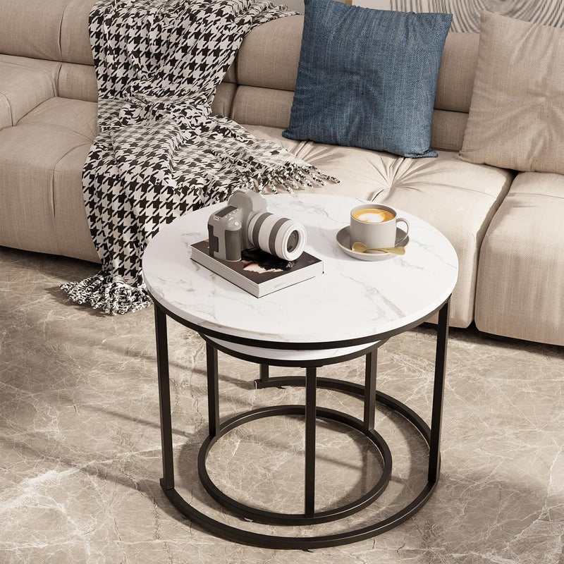 Round Nesting Coffee Table for Living Room Marble (Set of 2)