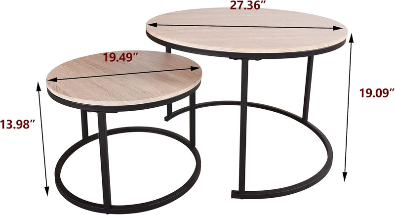 Round Nesting Coffee Table Modern Side End (Set of 2)