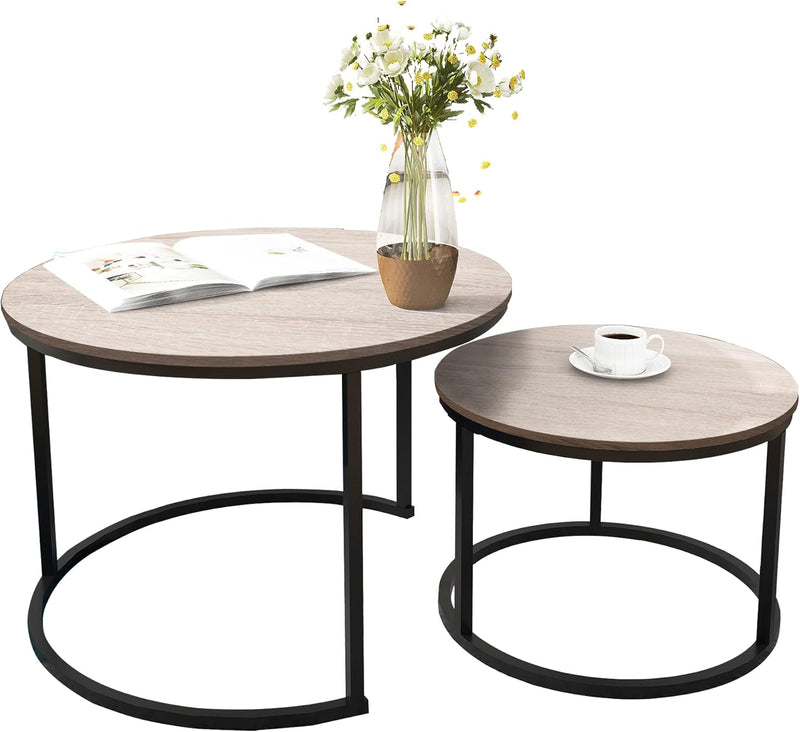 Round Nesting Coffee Table Modern Side End (Set of 2)