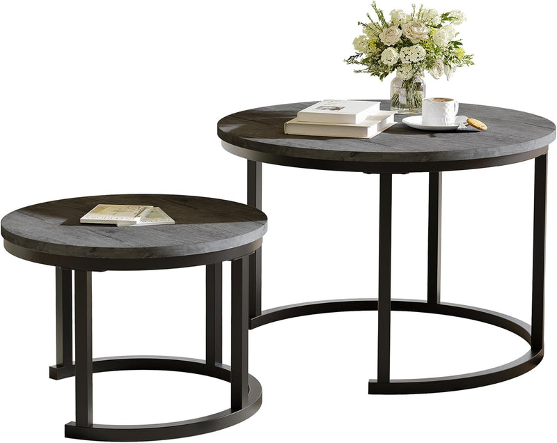 Round Nesting Coffee Table Modern Side End (Set of 2)