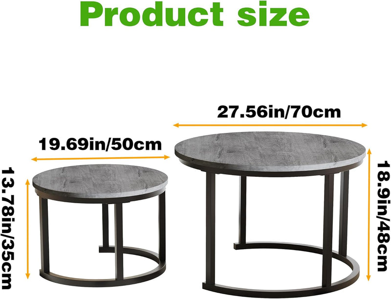 Round Nesting Coffee Table Modern Side End (Set of 2)
