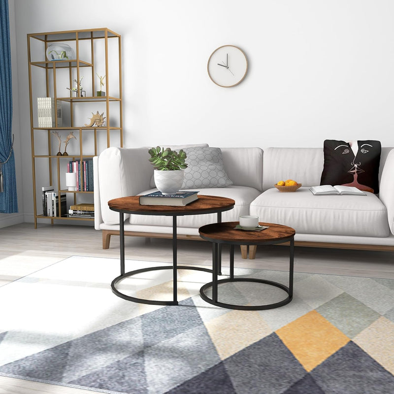 Round Nesting Coffee Table Modern Side End (Set of 2)
