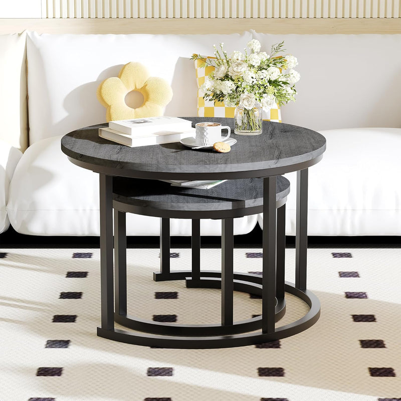 Round Nesting Coffee Table Modern Side End (Set of 2)