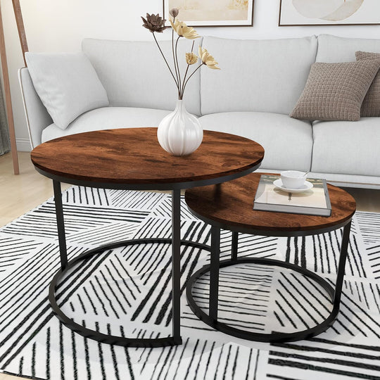 Round Nesting Coffee Table Modern Side End (Set of 2)