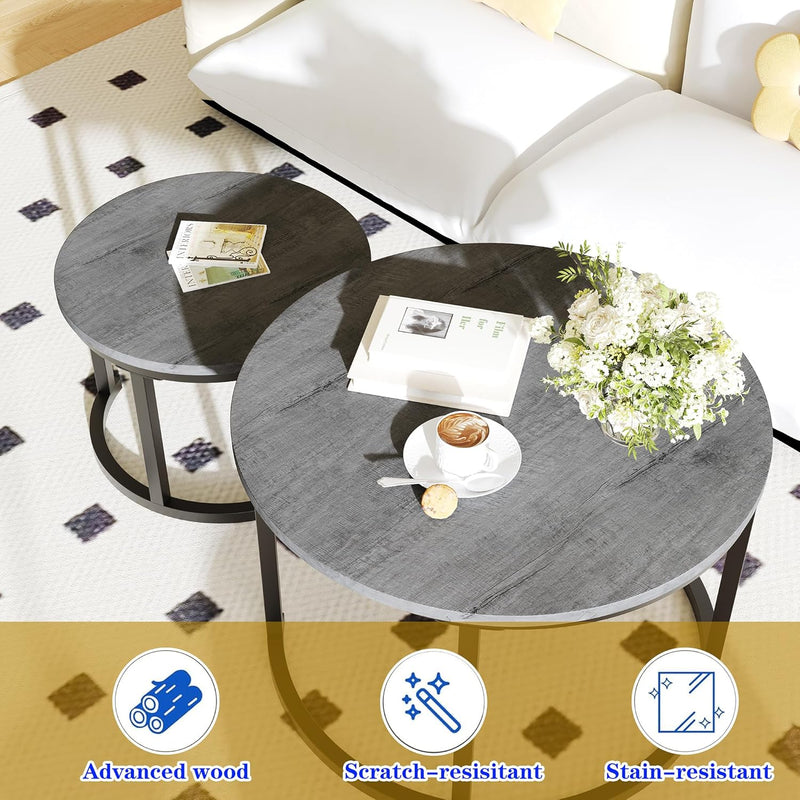 Round Nesting Coffee Table Modern Side End (Set of 2)