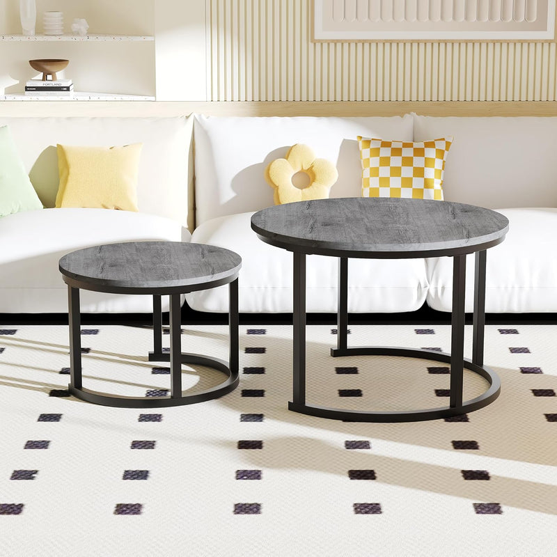 Round Nesting Coffee Table Modern Side End (Set of 2)