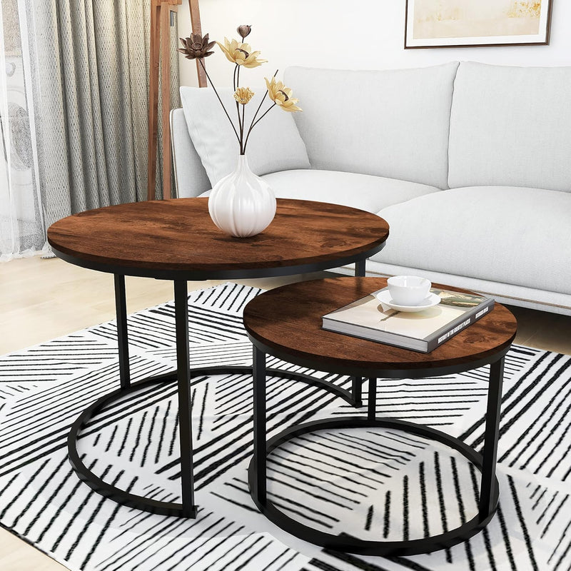 Round Nesting Coffee Table Modern Side End (Set of 2)