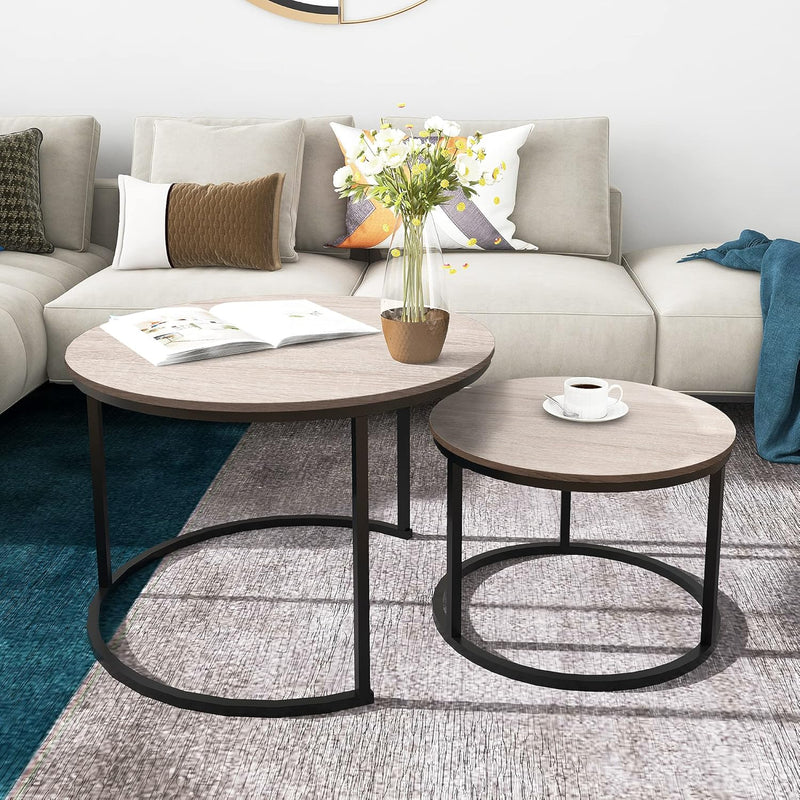 Round Nesting Coffee Table Modern Side End (Set of 2)