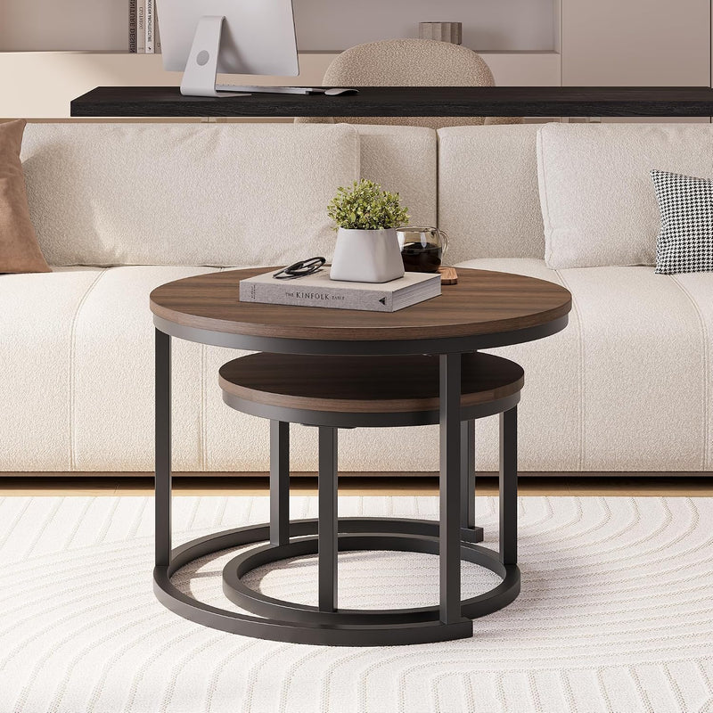 Round Nesting Coffee Table Stacking Sofa Side End (Set of 2)