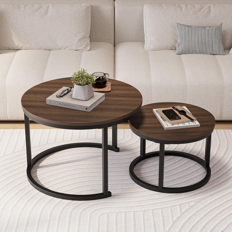 Round Nesting Coffee Table Stacking Sofa Side End (Set of 2)
