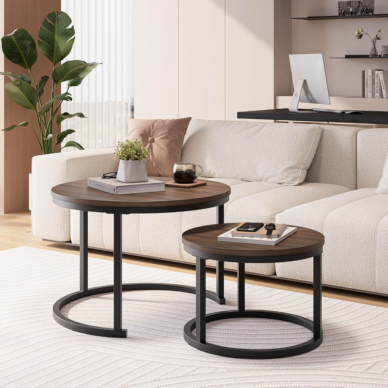 Round Nesting Coffee Table Stacking Sofa Side End (Set of 2)