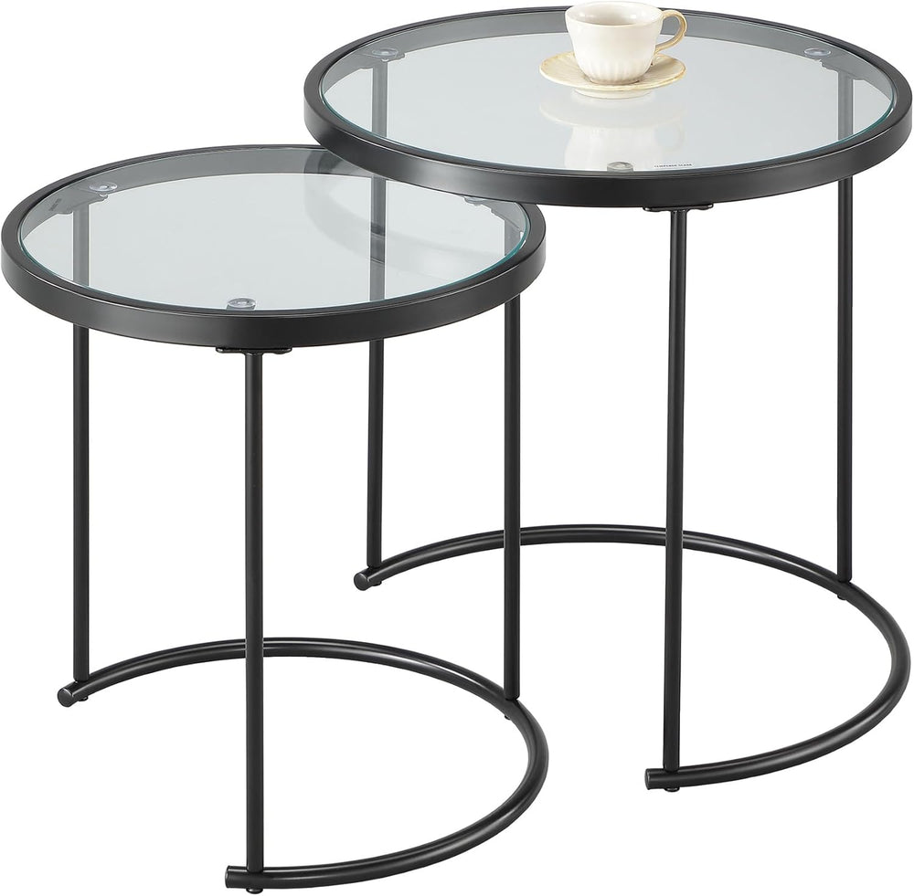 Round Nesting Table-Clear Glass Top Frame (Set of 2)