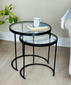 Round Nesting Table-Clear Glass Top Frame (Set of 2)