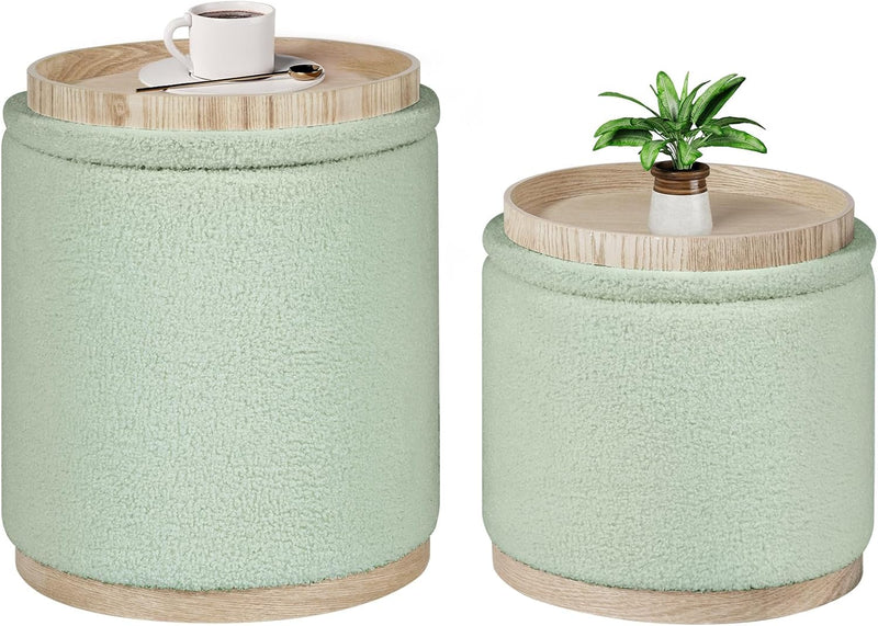 Round Ottoman with Storage Makeup Vanity Stool Chair (Set of 2)