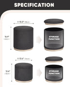 Round Ottoman with Storage Makeup Vanity Stool Chair (Set of 2)