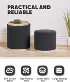 Round Ottoman with Storage Makeup Vanity Stool Chair (Set of 2)