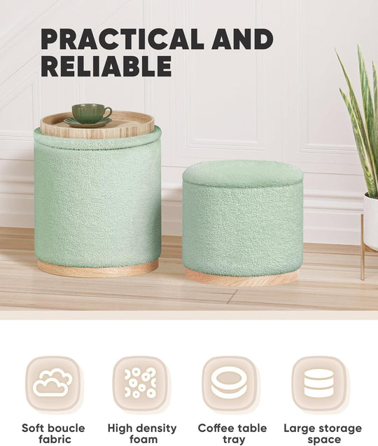 Round Ottoman with Storage Makeup Vanity Stool Chair (Set of 2)