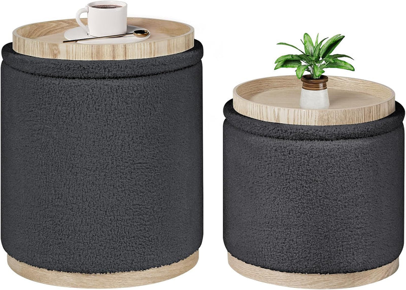 Round Ottoman with Storage Makeup Vanity Stool Chair (Set of 2)