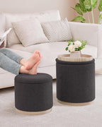 Round Ottoman with Storage Makeup Vanity Stool Chair (Set of 2)