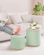 Round Ottoman with Storage Makeup Vanity Stool Chair (Set of 2)