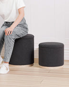Round Ottoman with Storage Makeup Vanity Stool Chair (Set of 2)