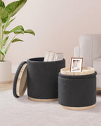 Round Ottoman with Storage Makeup Vanity Stool Chair (Set of 2)