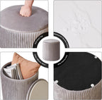 Round Ottoman with Storage Velvet Vanity Stool (Set of 2)