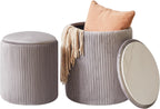 Round Ottoman with Storage Velvet Vanity Stool (Set of 2)