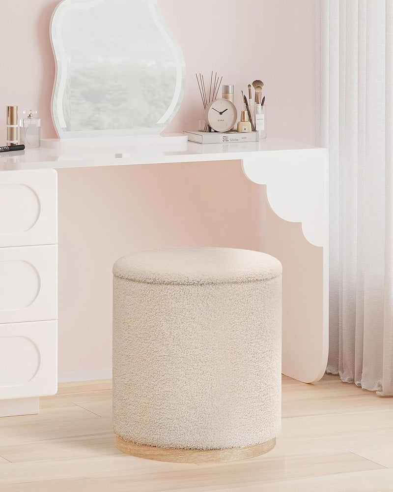 Round Ottoman with Tray Vanity Stool Storage Chenille (Set of 2)