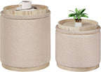 Round Ottoman with Tray Vanity Stool Storage Chenille (Set of 2)