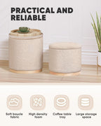 Round Ottoman with Tray Vanity Stool Storage Chenille (Set of 2)