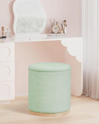 Round Ottoman with Tray Vanity Stool Storage Chenille (Set of 2)