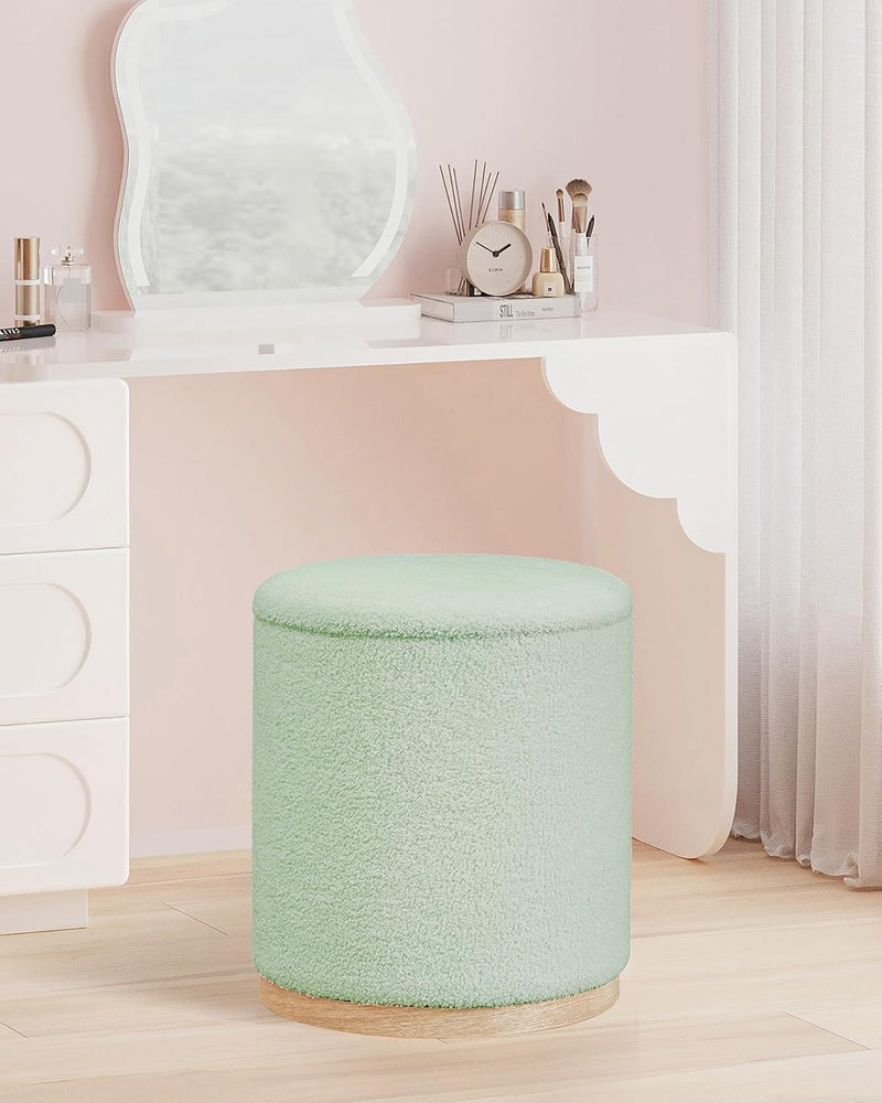 Round Ottoman with Tray Vanity Stool Storage Chenille (Set of 2)